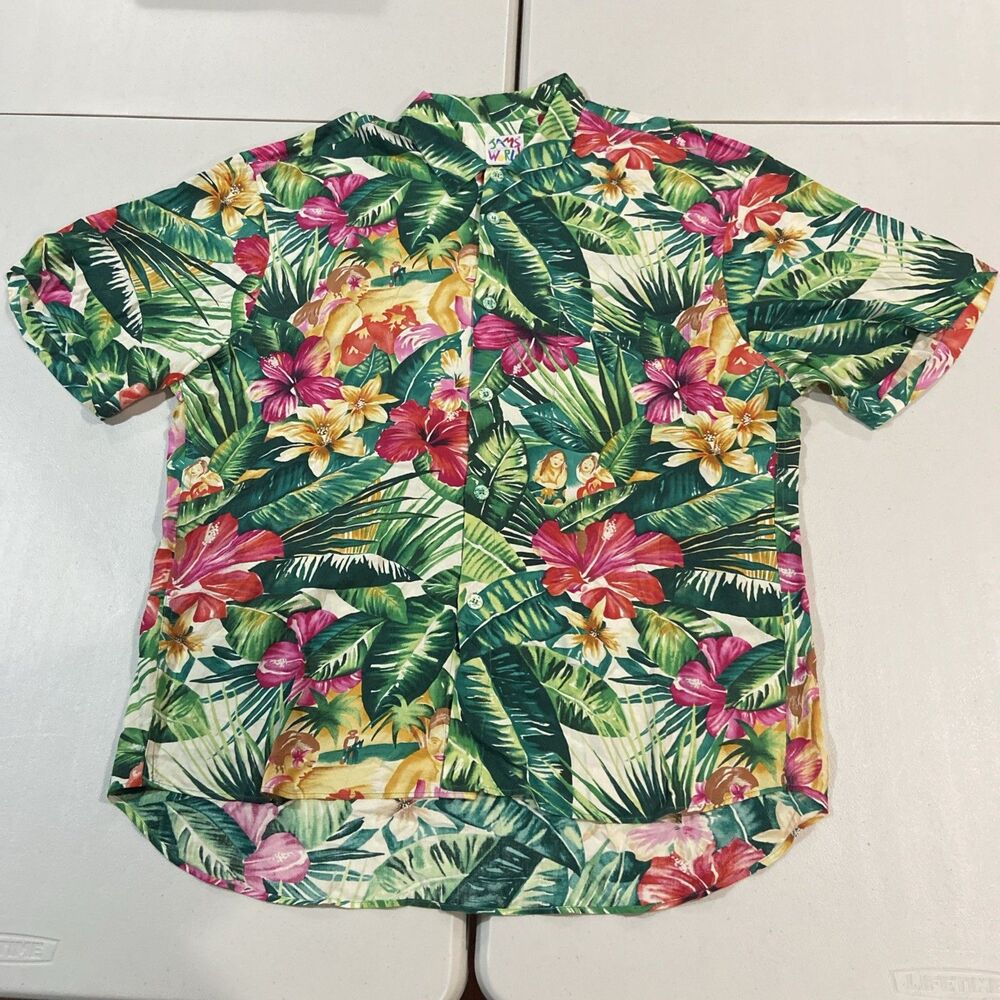 Vintage Jams World Men's XL Short Sleeve Rayon Floral Women Button-Front Shirt